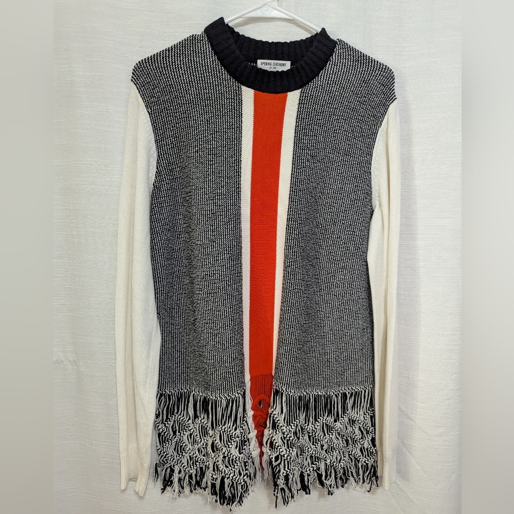 Opening Ceremony Black Cream And Orange Stripe Fringe Sweater M